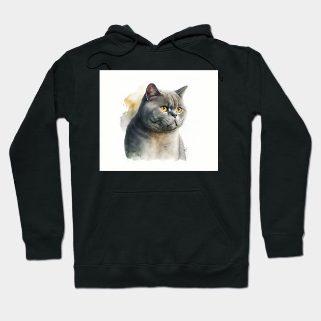 British Shorthair Cat Watercolour Painting Hoodie by TheArtfulAI